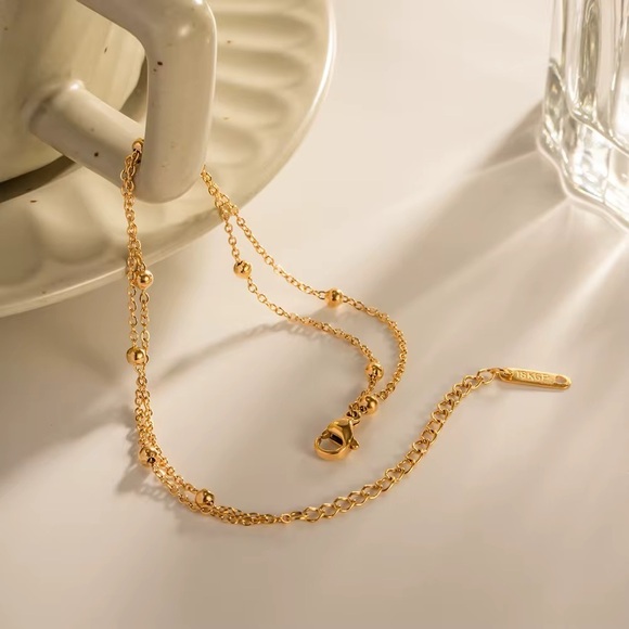 18K Gold Plated Double Layer Bead Chain Bracelet - Picture 6 of 8